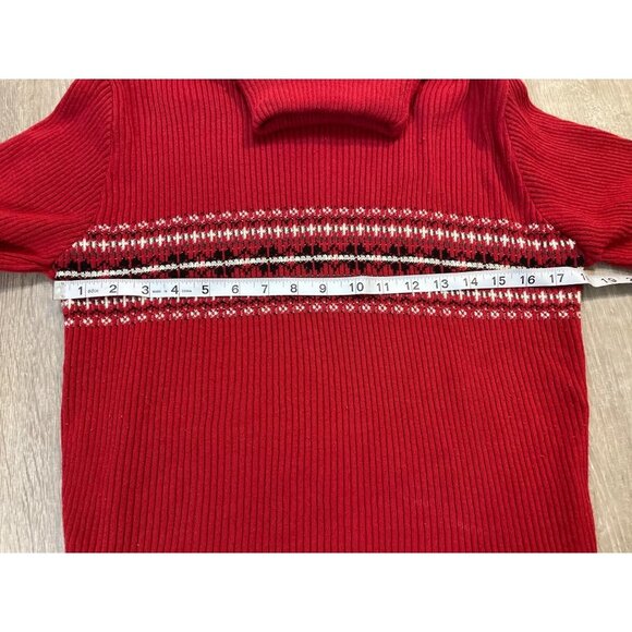 It’s Our Time Red Patterned Ribbed Turtleneck Long Sleeved Sweater Sz L - Picture 6 of 9